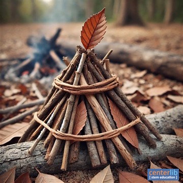 การสร้างแคมป์ไฟจากกิ่งไม้และใบไม้แห้ง